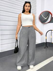 SHEIN Essnce Pantalones de traje para mujer talla grande, pantalones grises de mujer, pantalones casuales, ropa de verano para mujer, Bottom, pantalones rectos, pantalones adelgazantes, atuendos de verano para mujer, atuendos de primavera para mujer, atuendo informal de oficina para mujer, pantalones anchos