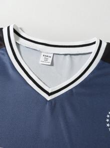 SHEIN Teen Boys' Numbers Print V-Neck Short Sleeve Casual T-Shirt - Blue - View 6