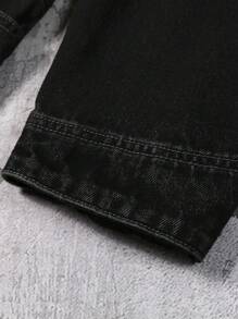 Manfinity EMRG Men's Corduroy Collar Washed Casual Loose Denim Jacket - Black - View 3