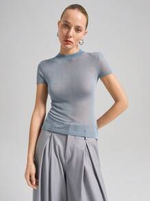 Ontre 2025 女士休闲简约夏季毛衣 - 淺灰色 - 查看 4