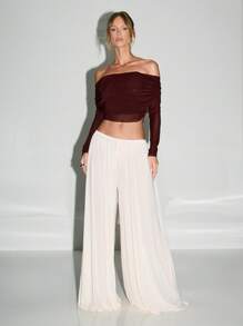 KIZN 飘逸阔腿阔腿裤海滩度假服休闲裤带抽绳轻便夏季休闲旅行度假裤