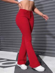 SHEIN Frenchy Casual Solid Color Slim-Fit Flared Leg Jeans