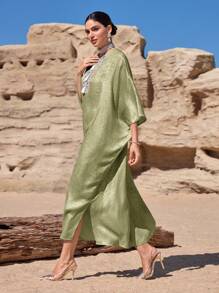 Al Najma Bohemian Fringe Embroidered Loose Women Tunic & Arabian Traditional Maxi Dress Kaftan Jalabiya Dress - Green - View 5