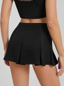 SHEIN Tall Váy mini xếp ly eo bất đối xứng màu trơn cho nữ - màu đen - Xem 2