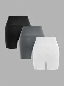 SHEIN Girlism Tween 女童修身休闲简约舒适宽腰纯色 3 件套短裤 - 彩色 - 查看 2