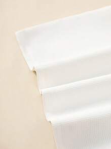 SHEIN Girl's French Sweet Style T-Shirt, White Short Sleeve Top With Waffle Ruffled Collar Half-Button Design, Casual Minimalist Daily Wear - White - View 3