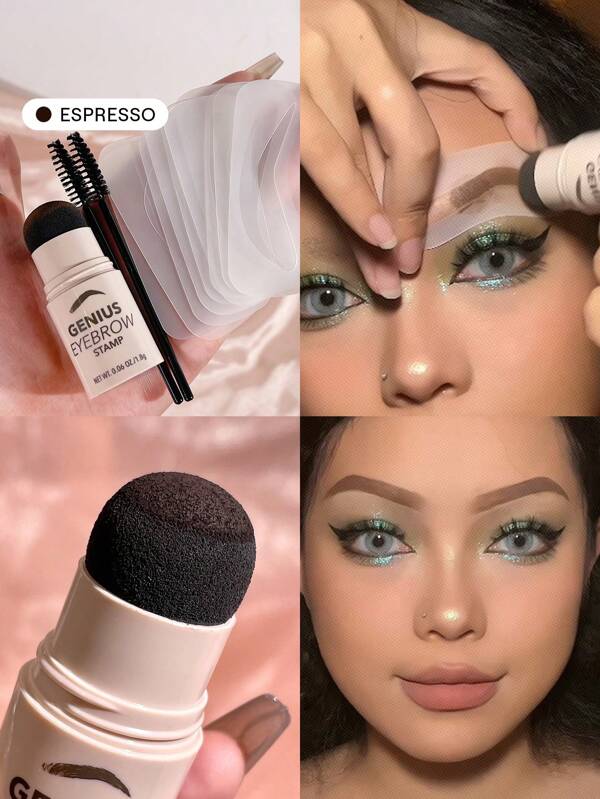 SHEGLAM Genius Eyebrow Stamp-Espresso Natural Eyebrow Powder Easy To Use One Step Eyebrow Shaping Kit Eyebrow Stencil Kit Eye Make Up Eyebrow Graduation Birthday Holiday Summer Fall Autumn Y2K Fancy Fashion Women Makeup Cosmetic Party Beach Travel Camping Outdoors School Campus Trip Festivals Decor Gift Present Rose Girl Cosplay Best Color Charm Vibe