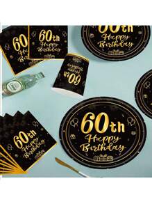 SHEIN Servietten zum 60. Geburtstag Schwarz und Gold, 20 Stücke 60. Tafelgeschirr Partys Servietten, 60. Geburtstag Dekorationen Tissue-Papierserviette, Weihnachten - Schwarz - Übersicht 5