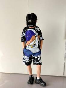 Tween Boy Street Cool Print Short Sleeve T-Shirt And Shorts 2 Pieces Set - Multicolor - View 3
