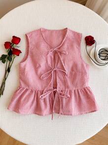 Comfortcana Women's Striped Print Tie Camisole Blouse