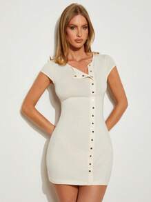 COSMINA Women Slim Fit Elegant Cream Color Office/Commute Mini Dress, Spring/Summer - Cream - View 6