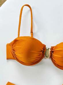 纯色修身细肩带钢圈上衣和短裤两件套女式夏季泳衣套装