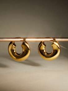 2只18K镀金不锈钢光滑耳环，圣诞节冬季圣诞礼物 - 耳圈 - 查看 1