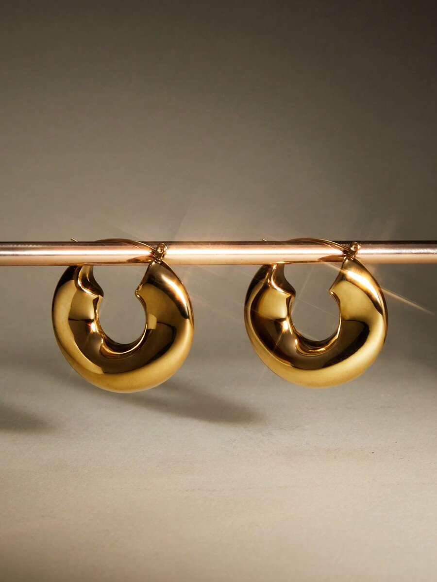 2只18K镀金不锈钢光滑耳环，圣诞节冬季圣诞礼物 - 耳圈 - 查看 1