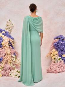 SHEIN Belle Elegant And Romantic Bean Green One-Shoulder Swing Collar Gathered Stitching Large Floating Piece Three-Dimensional Flower Slim Fishtail Hem Suitable For Wedding Events Dating Vacation Bridesmaid Dress