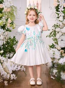 SHEIN Glamorique Kids 4-Season Girls Party Dress, White Floral Cake Dress, Elegant Wedding Flower Girl Dress Young Girls Clothing Easter Dress Young Girl Spring Dress Toddler Dress For Wedding Young Girls Dress Formal Pretty Dress For Girl Young Girls Floral Dress Spring Dresses For Girls - White - View 5