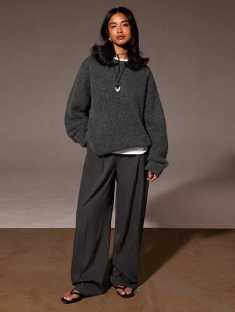 Athîral 女士纯色褶皱阔腿宽松西装裤