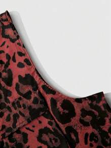 ROMWE MEN Street Life Men's Leopard Print V-Neck Multi-Pocket Zipper Closure Vest - Red - View 3