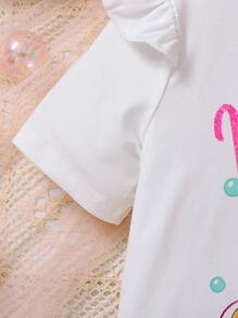 SHEIN Tween Girl Vacation Casual Cartoon Mermaid Print T-Shirt - White - View 7