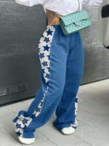 INAWLY Plus Size Women's Star Print Patchwork Casual Sweatpants Graduation,Back To School Outfits,Graduation,Teacher Outfits For Women,Back To School - Blue - View 1