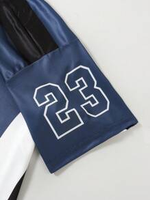 SHEIN Teen Boys' Numbers Print V-Neck Short Sleeve Casual T-Shirt - Blue - View 3