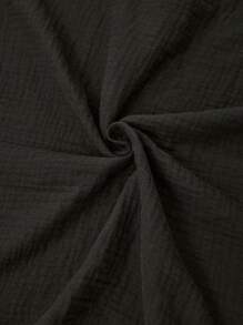 SHEIN LUNE Button-Front Short-Sleeved Shirt With Textured Fabric - Black - View 6