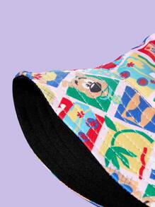 SCOOBY-DOO X SHEIN 1pc Reversible Bucket Hat, Adjustable UV Protection Casual Hat Suitable For Spring Autumn Travel Beach Vacation For Men Women Youth, Y2K Style - Black - View 5