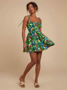 Travachic 编织热带印花修身细肩带女式迷你连衣裙