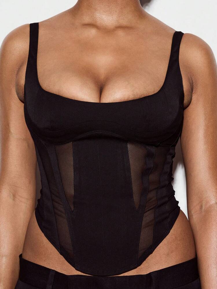 KIZN Sleeveless Mesh Panel Corset Bustier Top