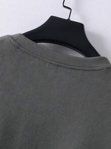 Claim Dot Plus Size Men's Letter Print Loose Round Neck Drop Shoulder T-Shirt - Grey - View 3