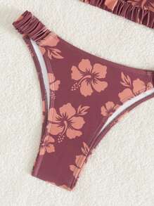 SHEIN Swim Conjunto de 2 piezas de ropa de playa de primavera para mujer: Top halter y Bottom de bikini de tiro alto con estampado aleatorio, traje de baño boho de playa para festivales - Multicolor - Ver 4