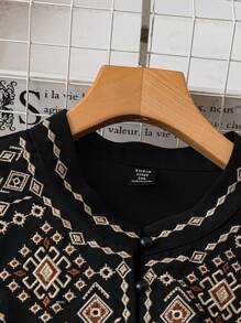 SHEIN Lacomfia Camisa casual con bordado geométrico para vacaciones en tallas grandes