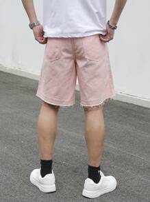Manfinity Homme Casual broderade rosa jeansshorts för män - Rosa - Visa 2