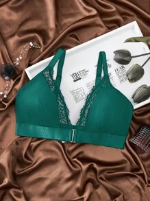 Front Closure, Push-Up, Lash Lace, Comfortable Lace Patchwork Plus Size Bras & Wire-Free Bras