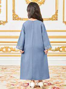 SHEIN Leap Crew Retro Pattern Print Long Robe For Young Girl - Blue - View 2