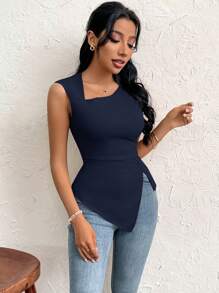 Firerie 女士夏季休闲优雅节日约会姐妹会聚会户外纯色短袖修身 T 恤 - 藏蓝色 - 查看 5