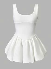 SHEIN Fitted & Stretch White Sleeveless Ruffle Hem Dress For Tween Girls, Elegant Resort Style,Holiday,Summer,Travel