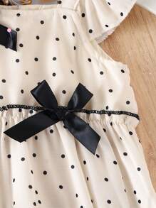 2025 时尚女童夏季轻质吊带波点公主裙（套头裙）女婴 - 杏色 - 查看 5