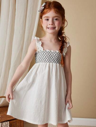 Blossori Young Girls White Spaghetti Strap Backless A-Line Dress