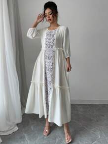 Al Najma Casual Print Arabic Frill Trim Dress,Modest - Purple - View 3