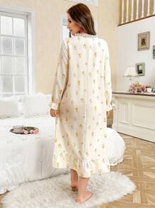 CottageSlumber Floral Pattern Lace Trim Romantic Women's Nightgown - Multicolor - View 2