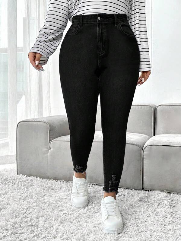 SHEIN ICON Jeansy z guzikami, plus size