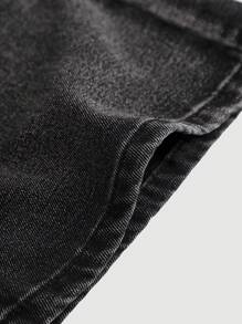 SHEIN Girlism Tween Girls Y2K 酷炫时尚水洗猫须斜口袋宽松阔腿牛仔裤，女孩秋装返校街头装 - 黑色 - 查看 4