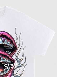 ROMWE MEN Street Life Men's Street Round Neck Short Sleeve Lip Print Casual T-Shirt, Daily Wear