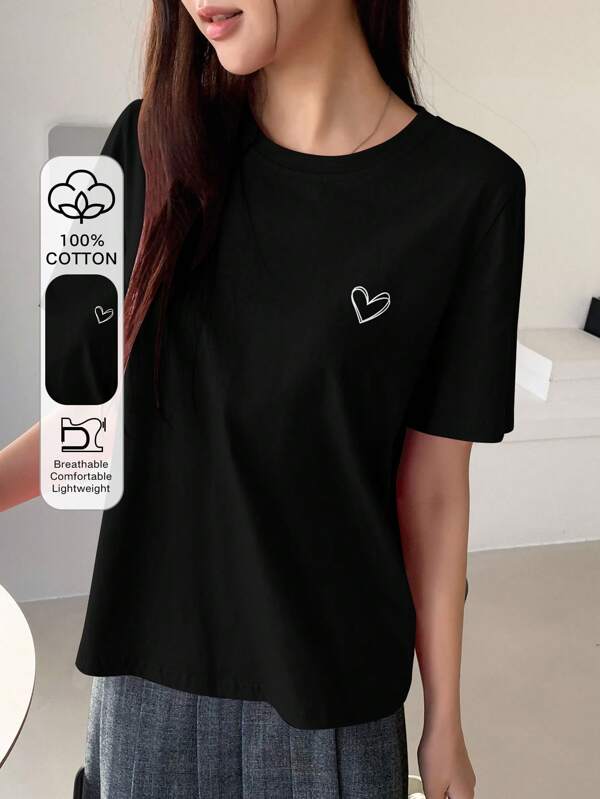 Dazy Designer Summer Casual Heart Print Short Sleeve Tee