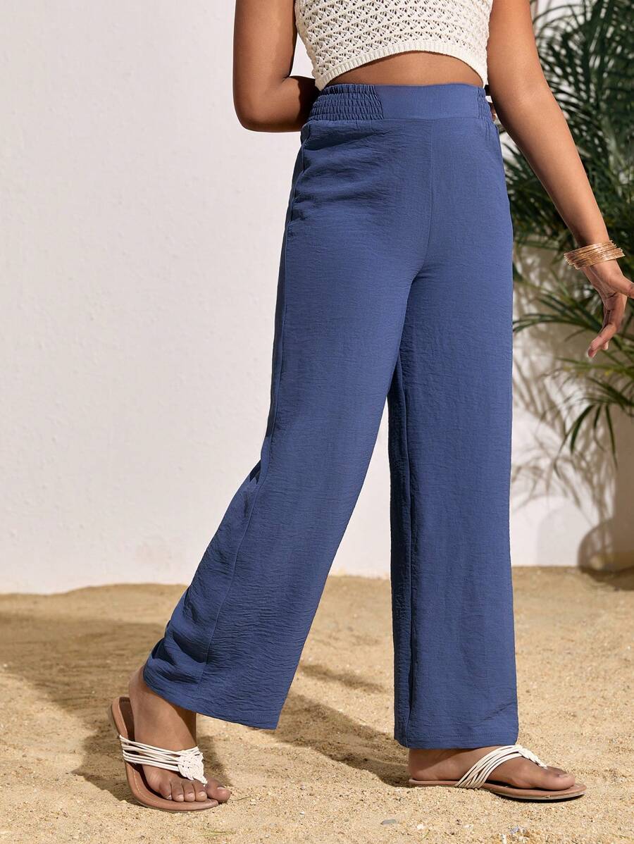 Tween Girls' Resort Casual Solid Color Woven Straight Leg Pants - Blue - View 1