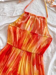 Soleia 扎染花卉印花 V 领露背连体裤，带腰部抽绳，女式，度假风格 - 彩色 - 查看 5