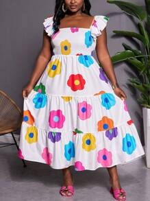 SHEIN CURVE+ 大码假日休闲印花连衣裙波西米亚风度假 - 彩色 - 查看 6