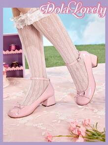 Dola Lovely Bombas de tacón grueso con punta redonda, tira trasera con moño, zapatos de tacón alto elegantes para dama