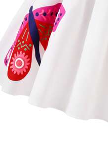 Girls Elegant Butterfly Print White Camisole Dress With Rainbow Striped Waist Belt, Fashion Summer Vacation Wear - White - View 4